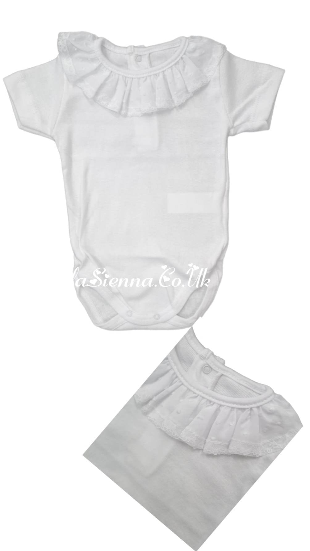 Calamaro Baby White Plumetti Collar Vest Top With Lace Trim - 19068