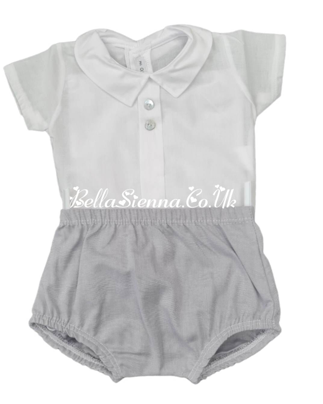 Calamaro Baby Peter Pan Shirt & Jam Pants Set - White & Grey