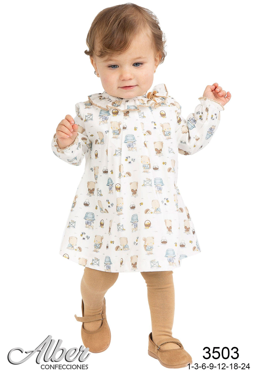 Alber Girls Teddy Bear Print Dress - 3503