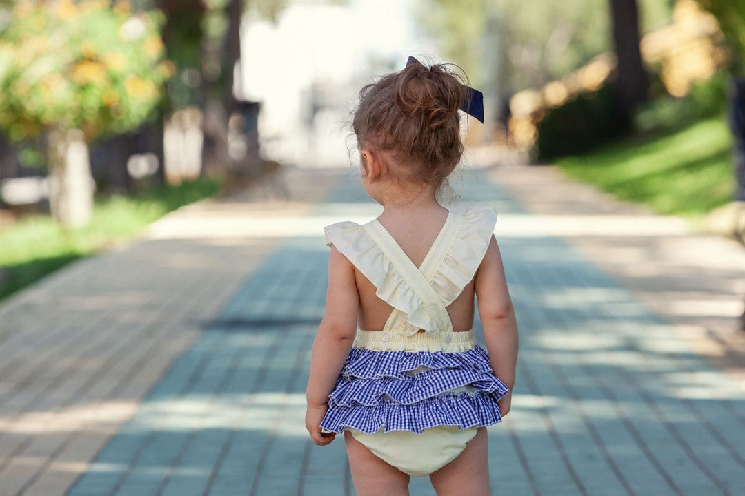 Abuela Tata Lemon/Navy/White Romper With Frilly Bum