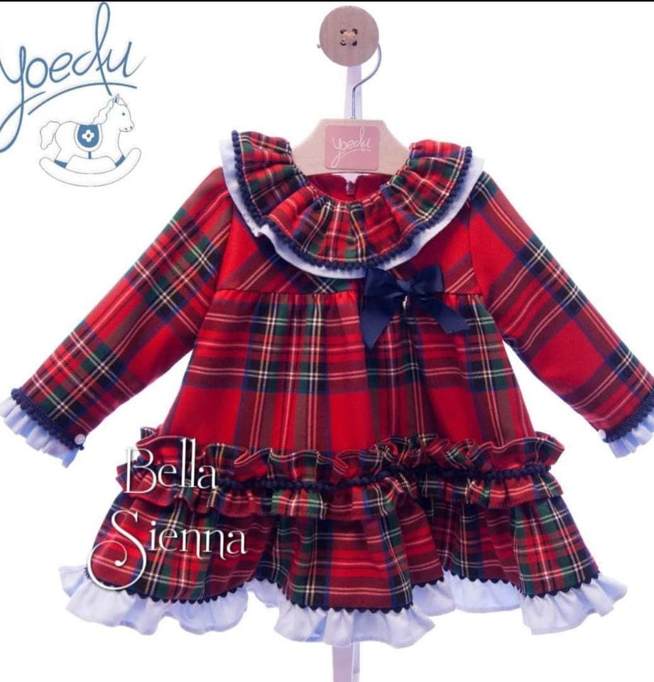 Yoedu Girls Red And Navy Tartan Bow Dress 5157