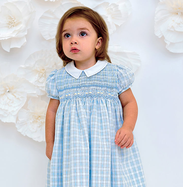 Sarah Louise Blue/Lemon/White Checked Smocked Dress - 012655