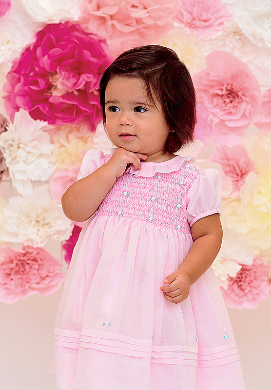 Sarah Louise Pink, White & Mint Smocked Dress - 012613