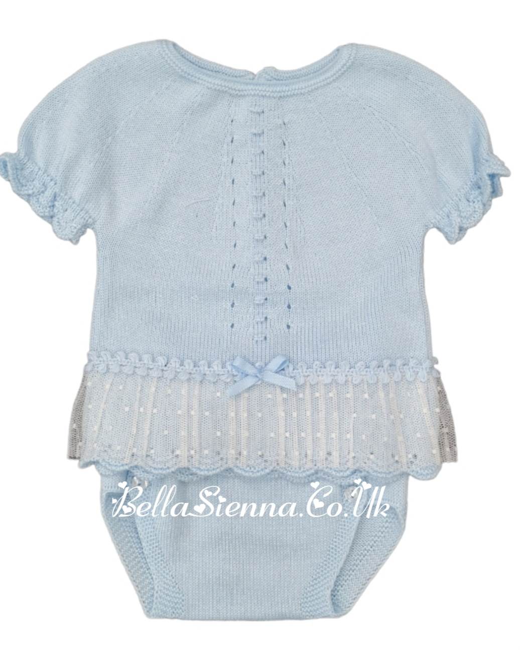 Mac Ilusion Two Piece Baby Girl Blue Fine Knitted Outfit with lace 7226X