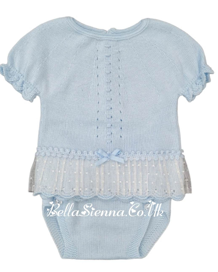 Mac Ilusion Two Piece Baby Girl Blue Fine Knitted Outfit with lace 7226X