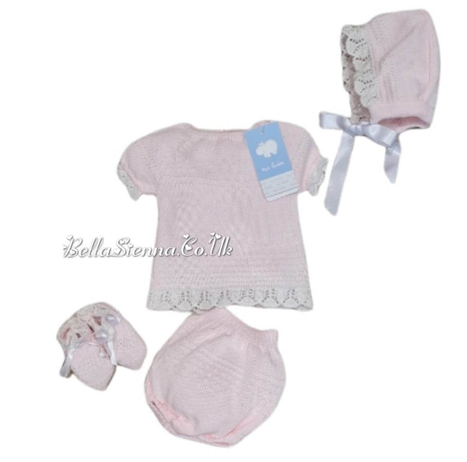 Mac ilusion Newborn Baby Girls Four Piece Fine Knitted Outfit Pink & White 7230X