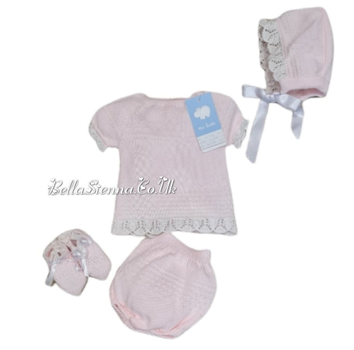 Mac ilusion Newborn Baby Girls Four Piece Fine Knitted Outfit Pink & White 7230X
