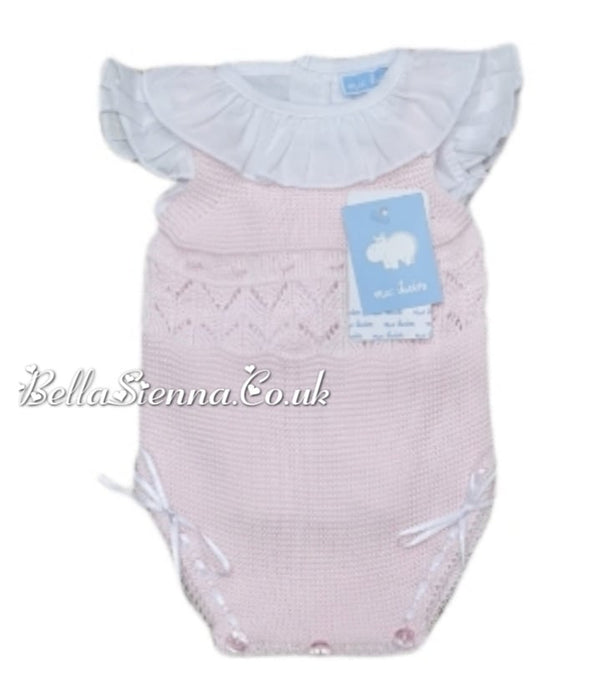 Mac ilusion Fine Knitted Romper/Shortie And ruffle Neck Blouse for Newborn 7648 Pink