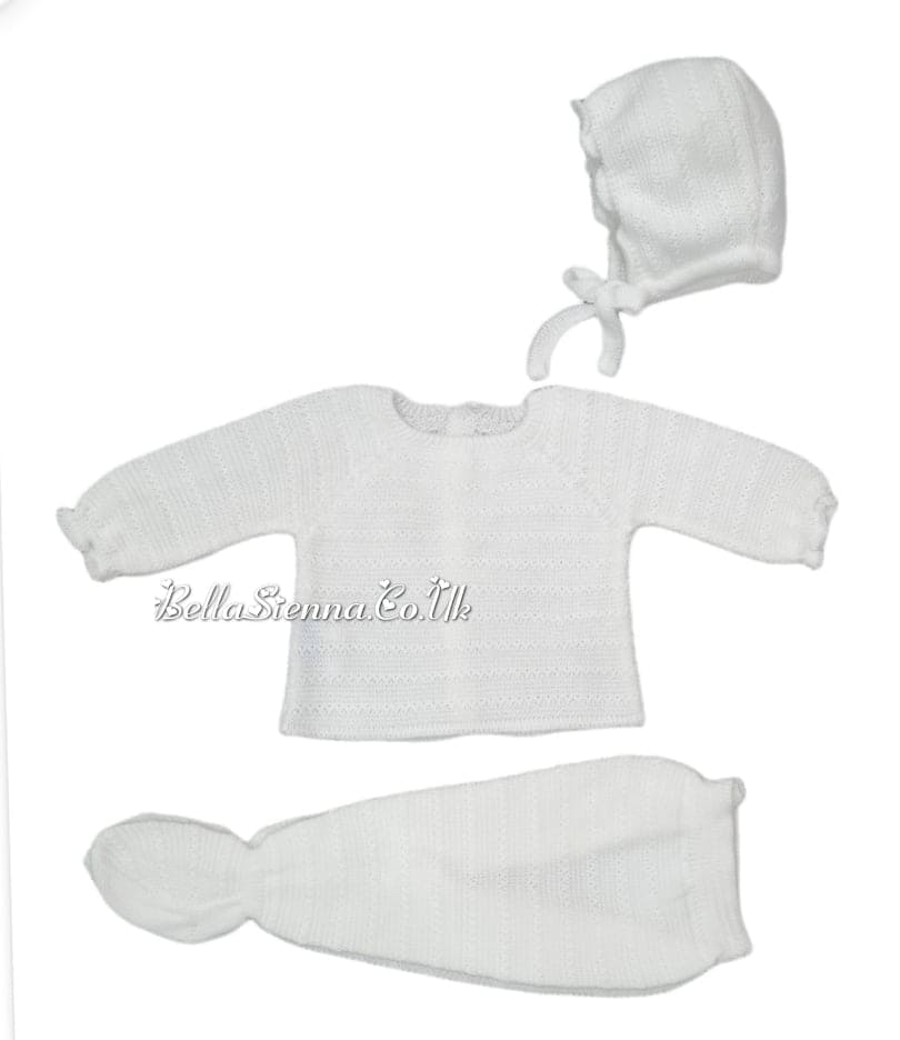 Mac Illusion Newborn Unisex White Knitted  Three Piece Outfit 7802  WHITE