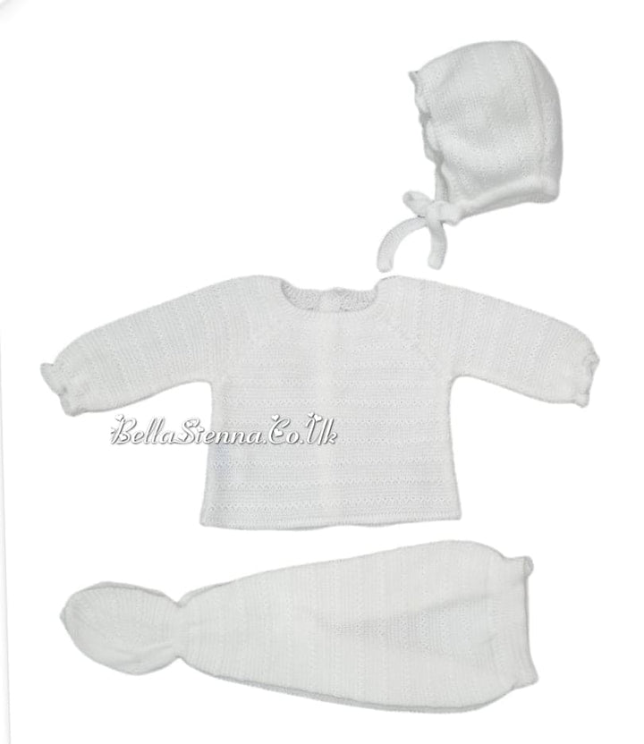 Mac Illusion Newborn Unisex White Knitted  Three Piece Outfit 7802  WHITE