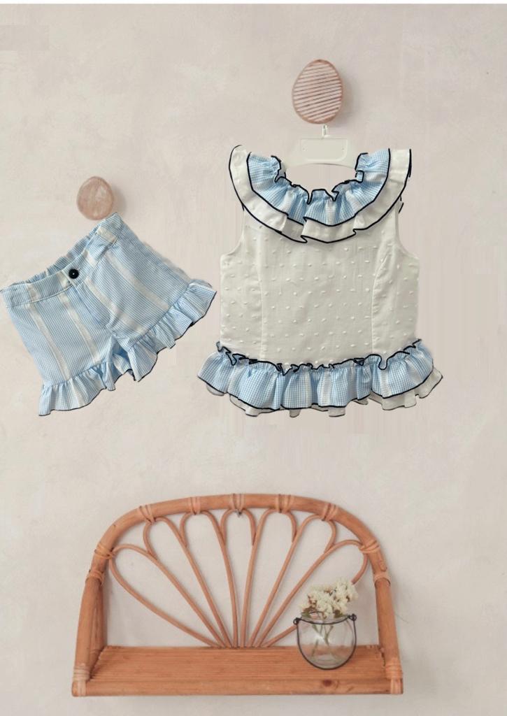 Cuka White, Blue & Navy Shorts Set - 80172