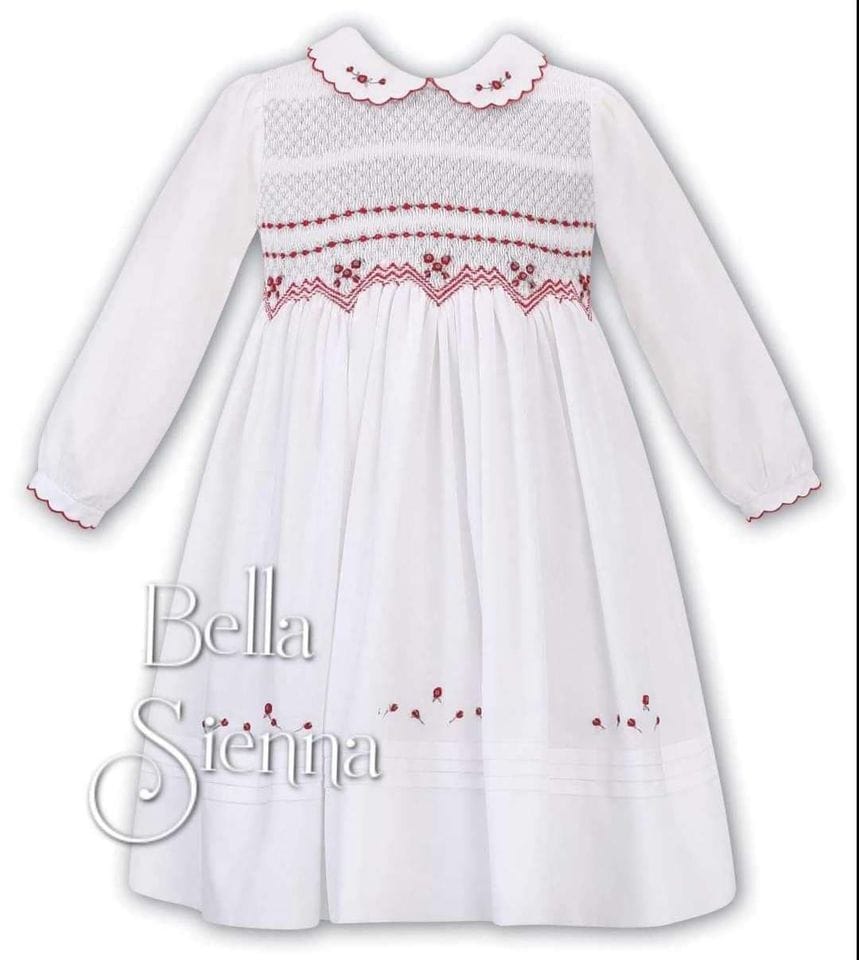 Sarah Louise Girls White And Red Smocked Dress 011661