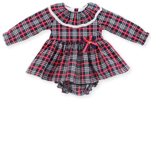 Mac ilusion Girls Red, Navy & White Check Dress & Pants Set - Winter - 8327
