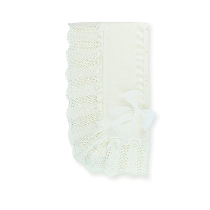 Mac Ilusion Cream Knitted Shawl Blanket With Tulle Bow - 8486 - Matching Outfit Available