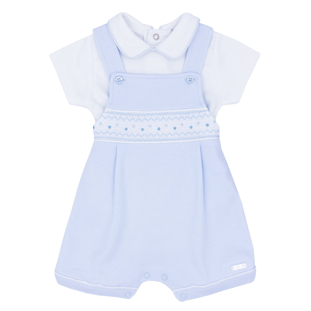 Blues Baby Boys Cotton Interlock Dungaree Set With Smocking Detail - BB0673