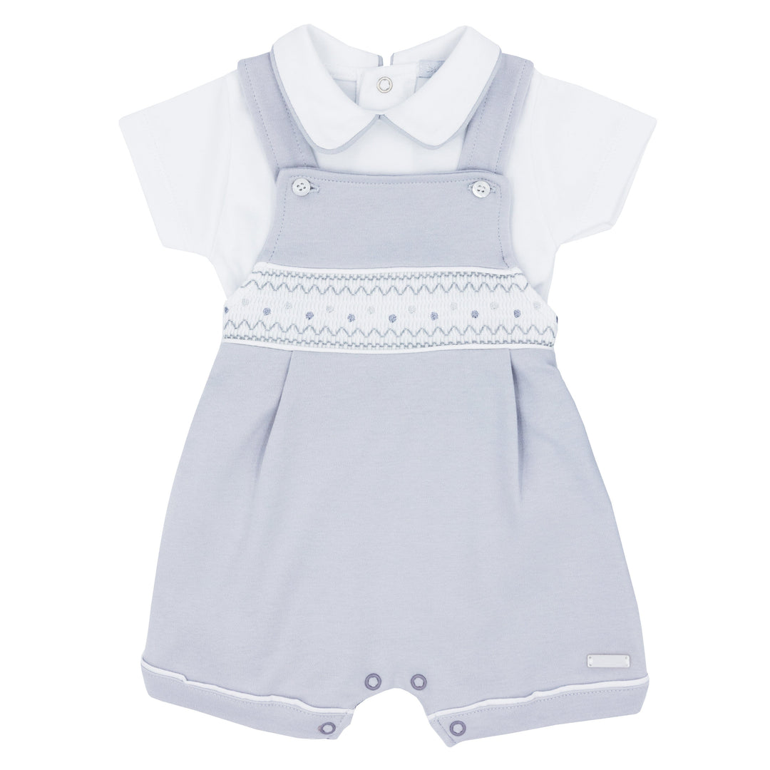 Blues Baby Boys Cotton Interlock Dungaree Set With Smocking Detail - BB0677