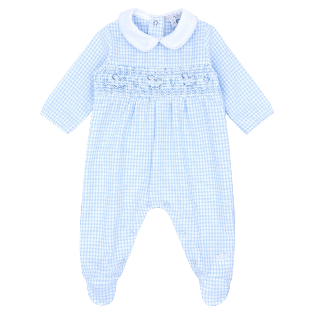 Blues Baby Boys Seersucker Sleeper With Rocking Horse Embroidery - BB1031
