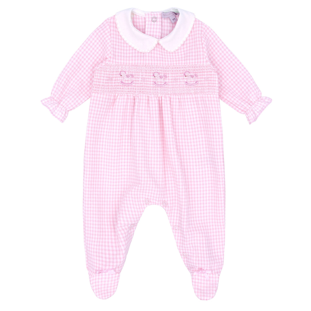 Blues Baby Girls Seersucker Sleeper With Jersey Lining & Rocking Horse Embroidery - BB1042