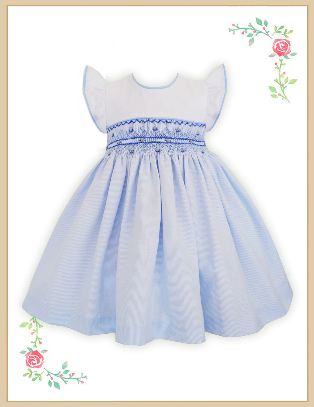 Pretty Originals Pale Blue & White Striped Hand Smocked Dress - BD02189