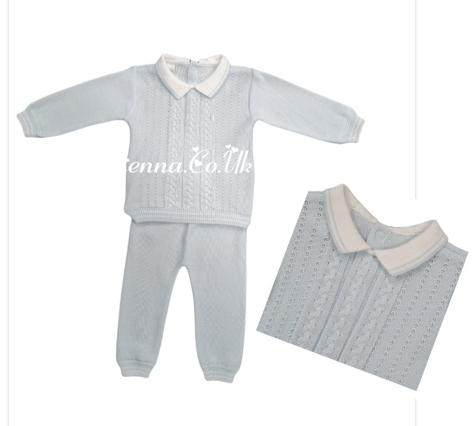 Pretty Originals Baby Blue & White Cable Knit 2 Piece Set - JPL5180
