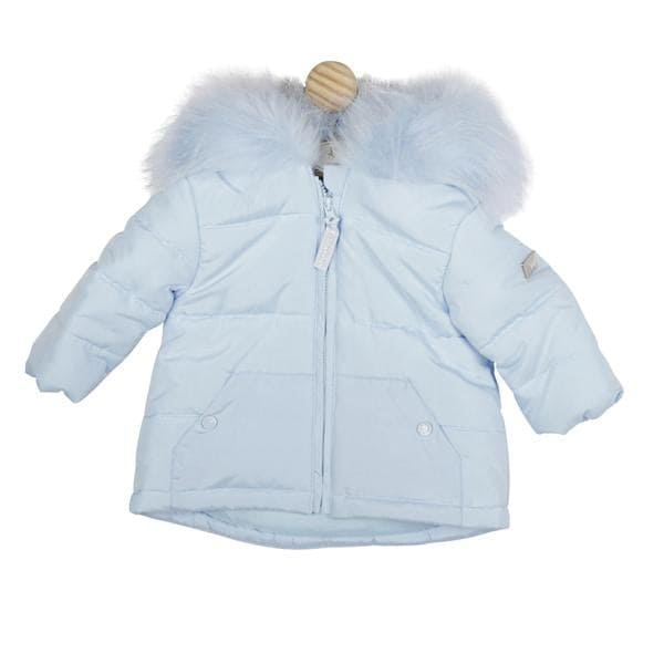 Mintini Boys Baby Blue Coat With Faux Fur Hood Winter MB4702