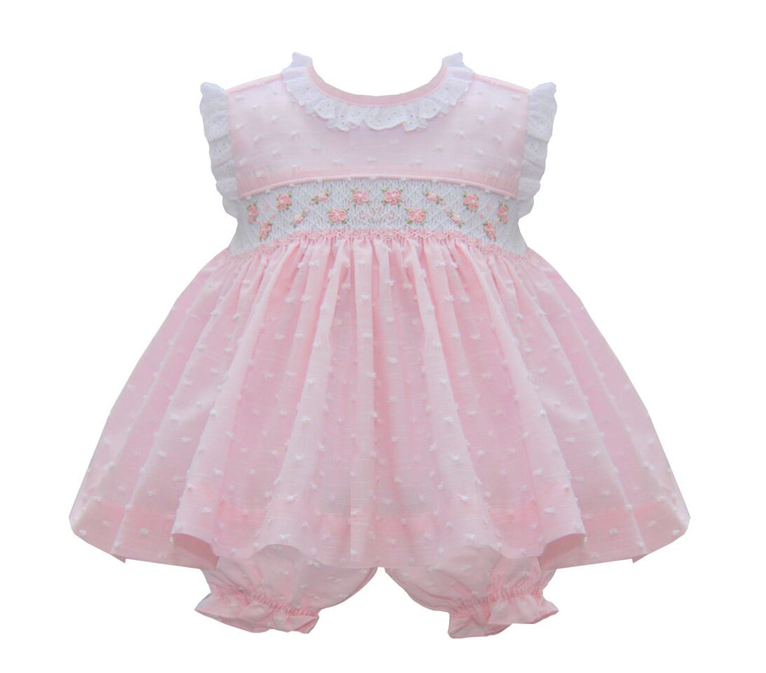 Pretty Originals Pink & White Smocked Dress, Bloomers & Headband - MT00905
