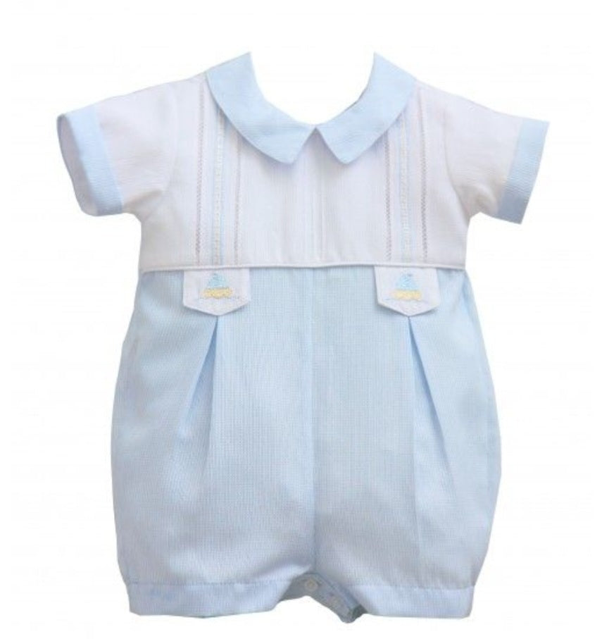 Pretty Originals Baby Boys Pale Blue And White Shortie/ Romper DL08039