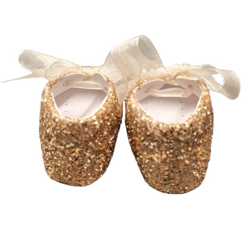 Pretty Originals Gold Gitter Leather Pram Shoes - UL2292