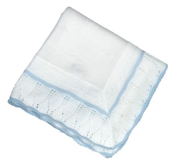 Dandelion Babies Pointelle Patterned White & Blue baby Shawl - A1082