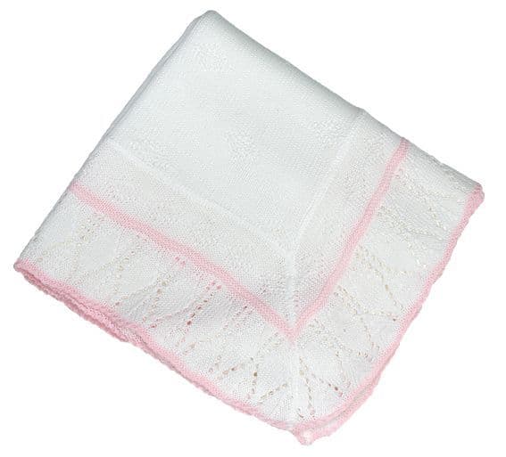 Dandelion Babies Pointelle Patterned white & pink baby Shawl - A1802