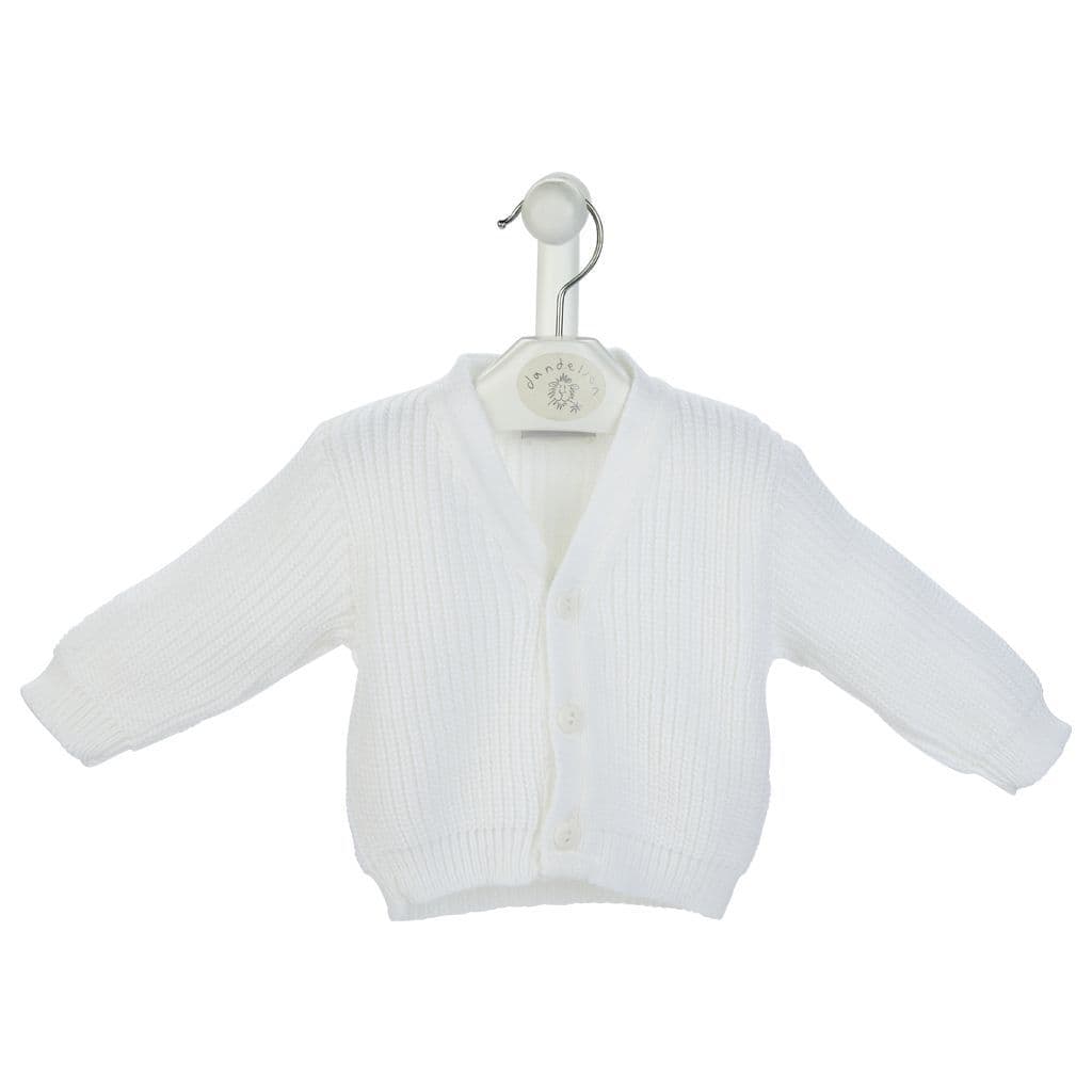 Dandelion Babies Unisex White Ribbed Cardigan B108