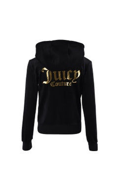 Juicy Couture Black Velour Joggers & Zip Through Jacket With Gold Detail