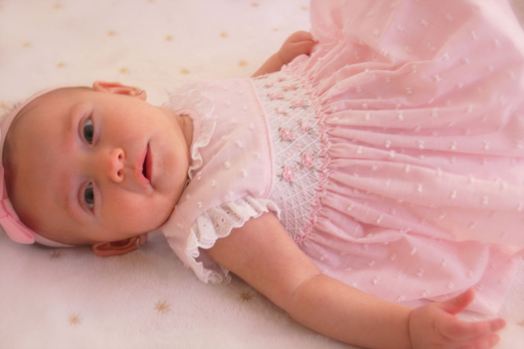 Pretty Originals Pink & White Smocked Dress, Bloomers & Headband - MT00905