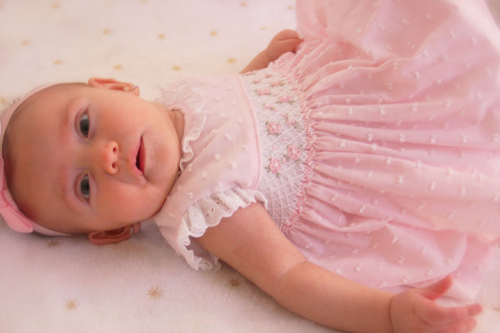 Pretty Originals Pink & White Smocked Dress, Bloomers & Headband - MT00905
