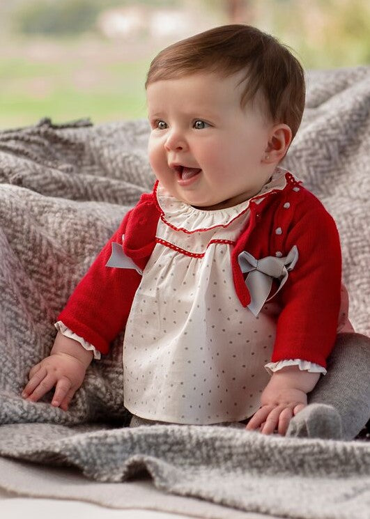 Tutto Piccolo Off White And Red Blouse And Knitted Red Pants 5000