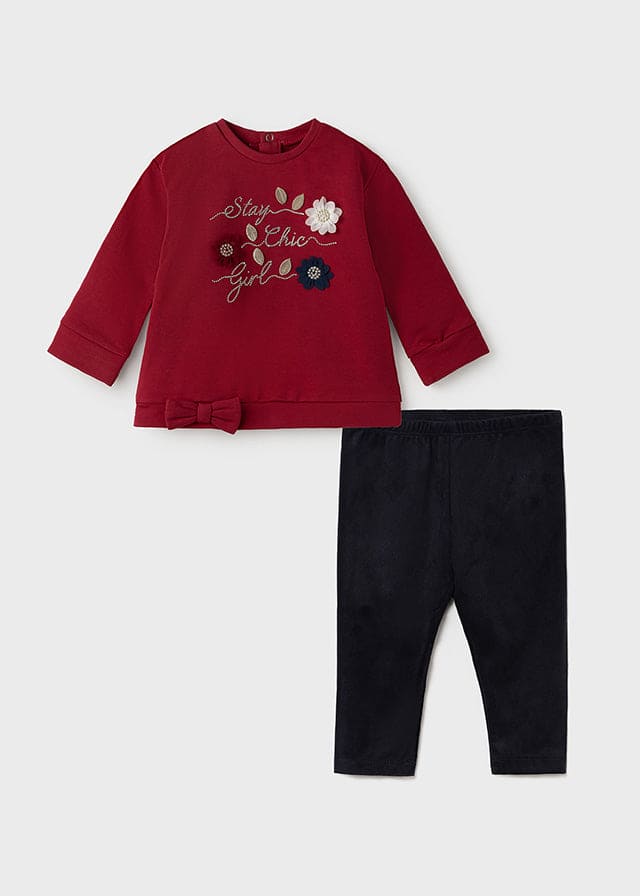 Mayoral Younger Baby/Girls Leggings Set - Red & Navy - 2715