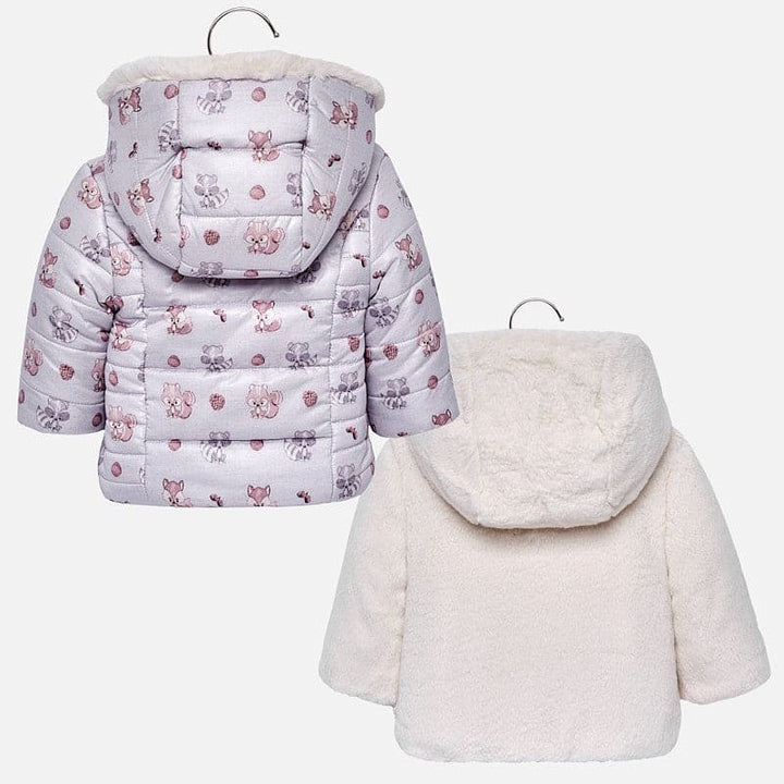 Mayoral Girls Reversible Winter Coat, Squirrel design or ivory fur -2490