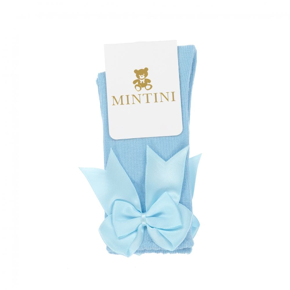 Mintini Girls Blue Traditional Knee High Bow Sock