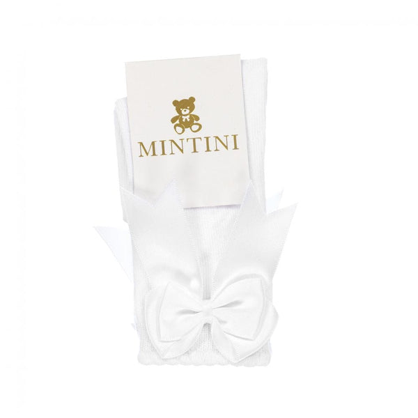 Mintini Girls White Traditional Knee High Bow Sock