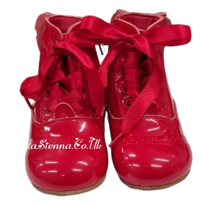 Beau Kid Red Patent Leather Boots - Daisy