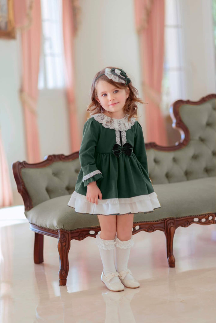 Miranda Bottle Green Puffball Dress - 227 - V