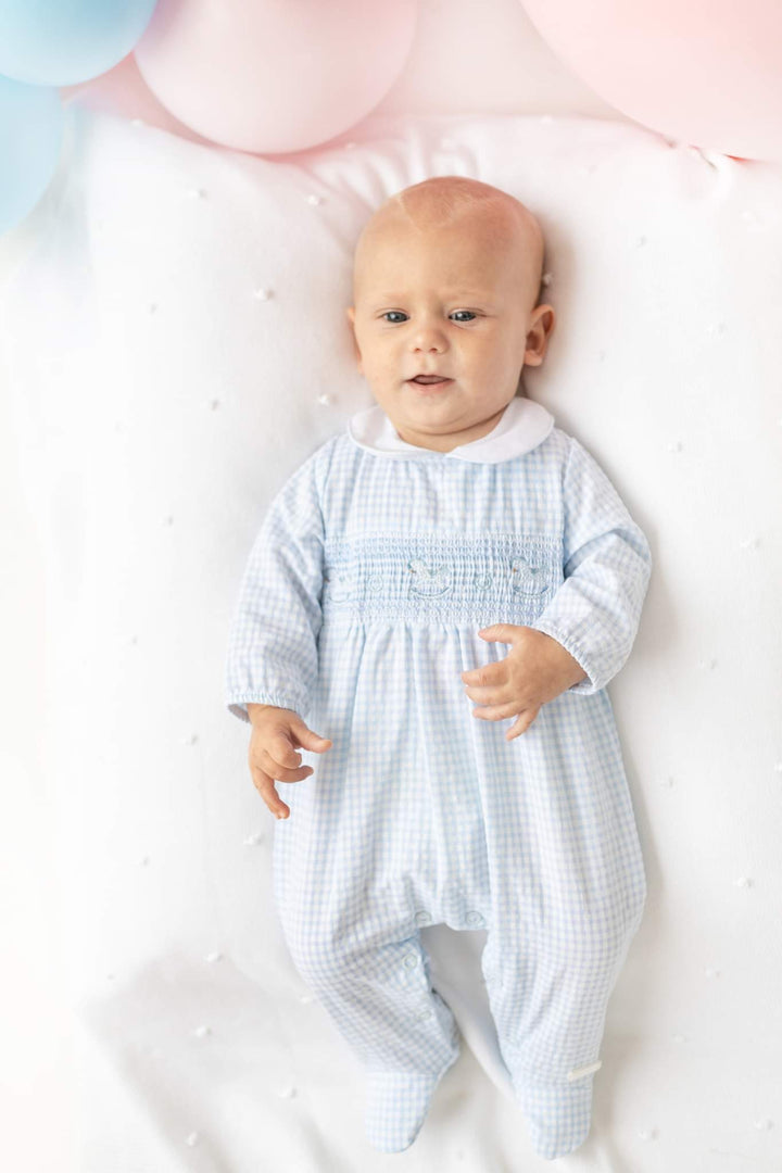 Blues Baby Boys Seersucker Sleeper With Rocking Horse Embroidery - BB1031