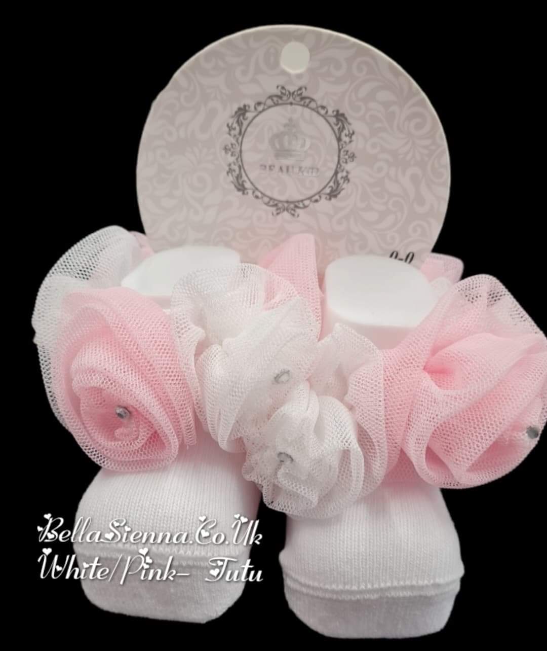 Beau Kid White & Pink Tutu Ankle Socks With Diamante