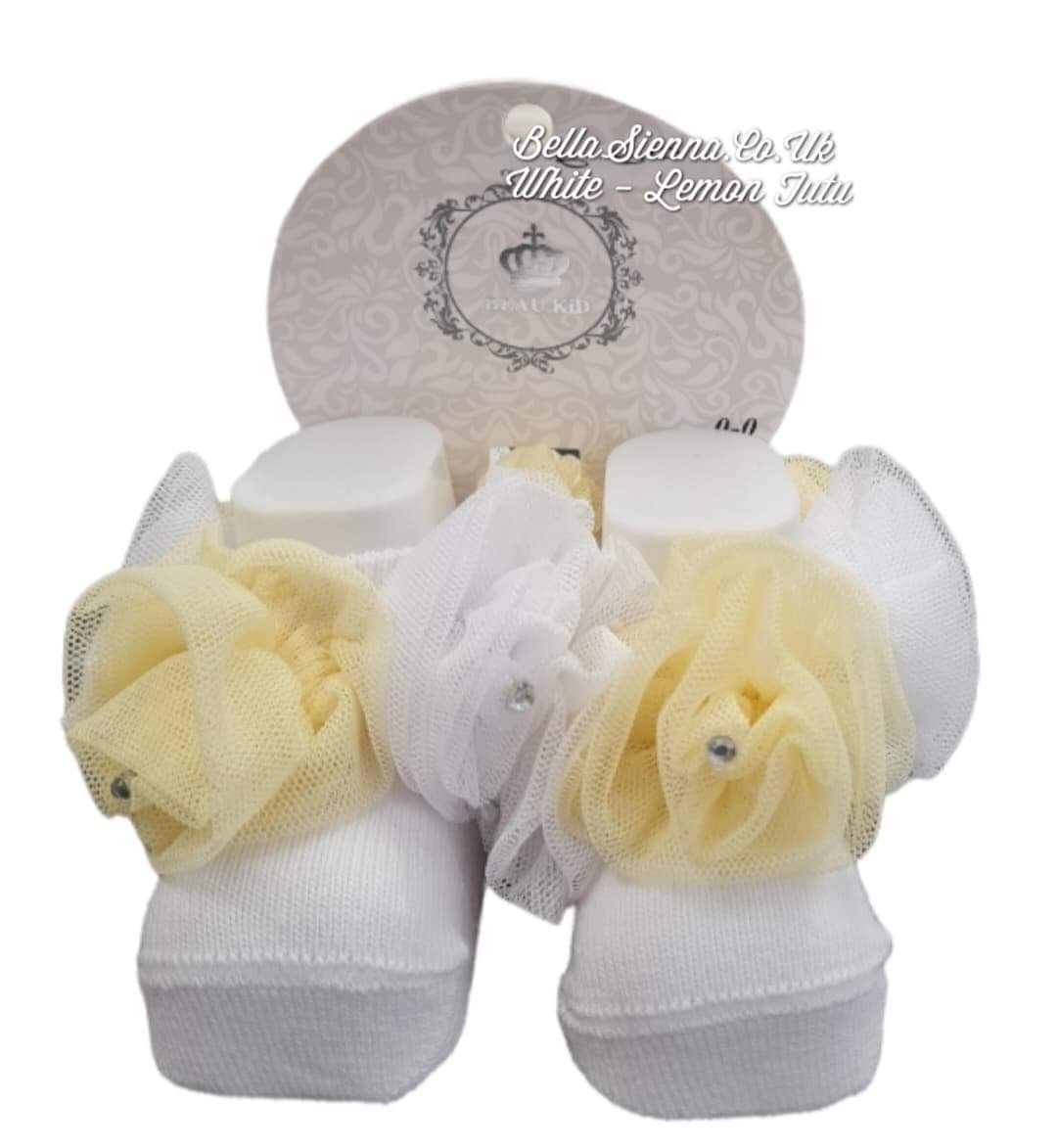 Beau Kid White & Lemon Tutu Ankle Socks With Diamante