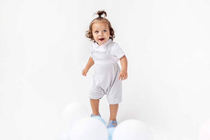 Blues Baby Boys Cotton Interlock Dungaree Set With Smocking Detail - BB0677