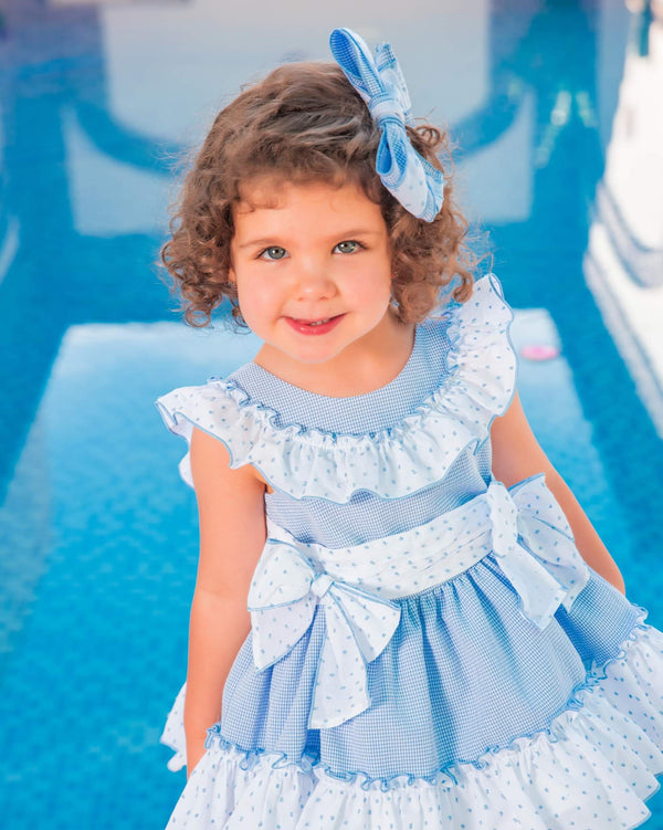 Babine Blue & White Gingham Dress With Bows & Cut Out Back - 2322809
