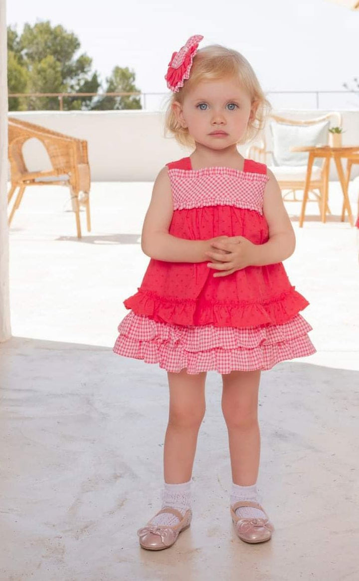 Miranda Coral & Gingham Dress - 0502