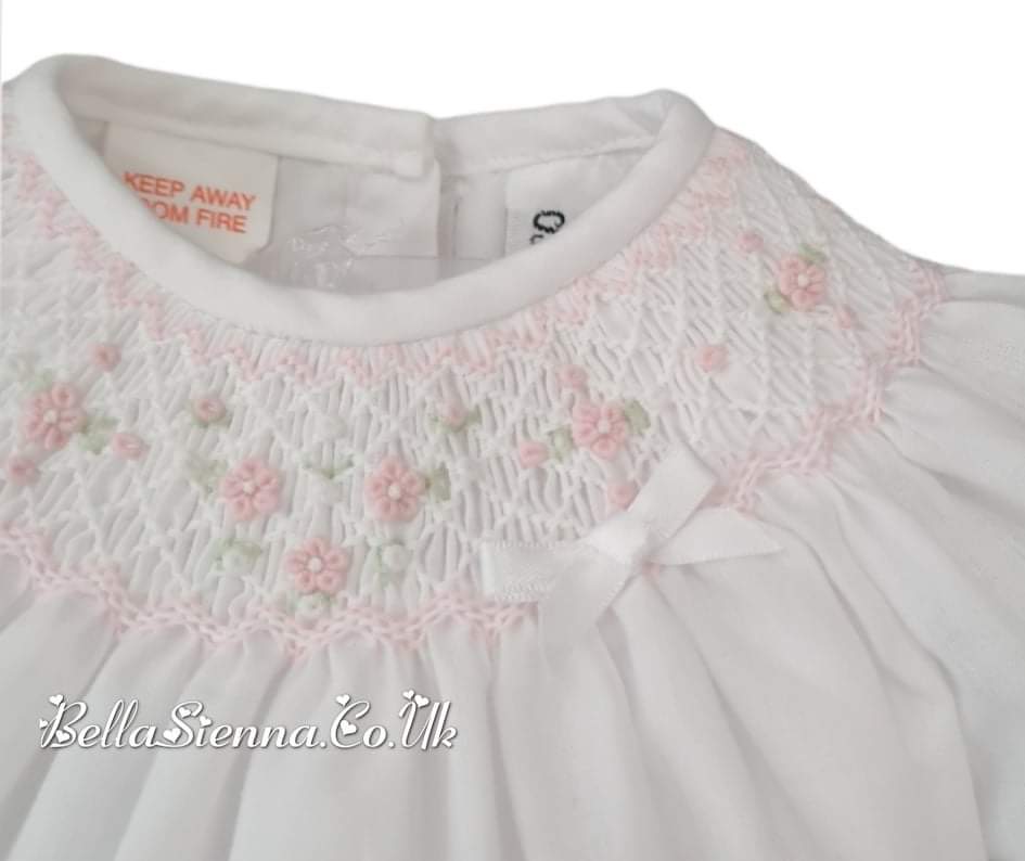 Sarah Louise White Heritage Smocked Bubble Long Sleeved Romper - C6004L