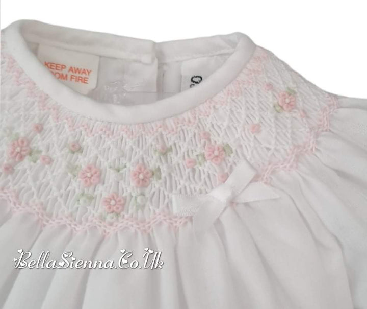 Sarah Louise White Heritage Smocked Bubble Long Sleeved Romper - C6004L