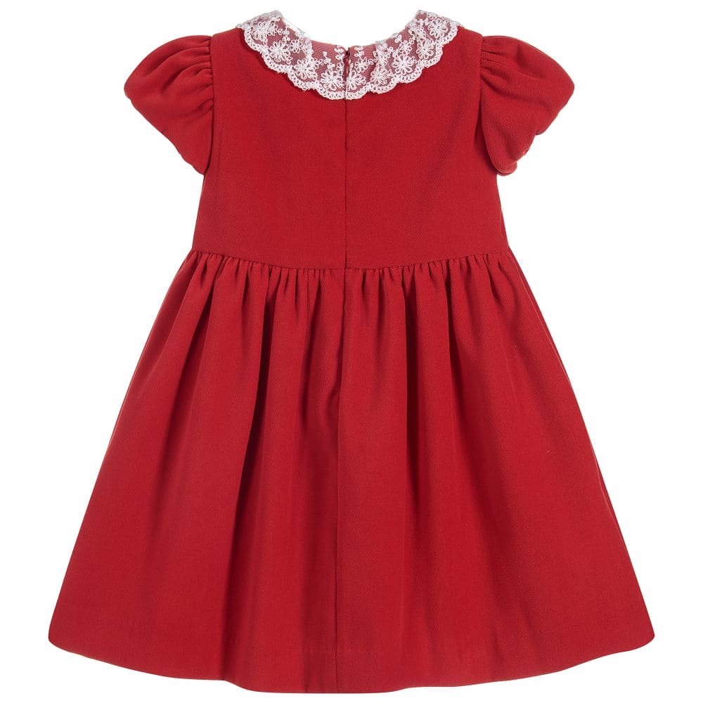 Sarah Louise Older Girls Red Velvet And Lace Dress 040001